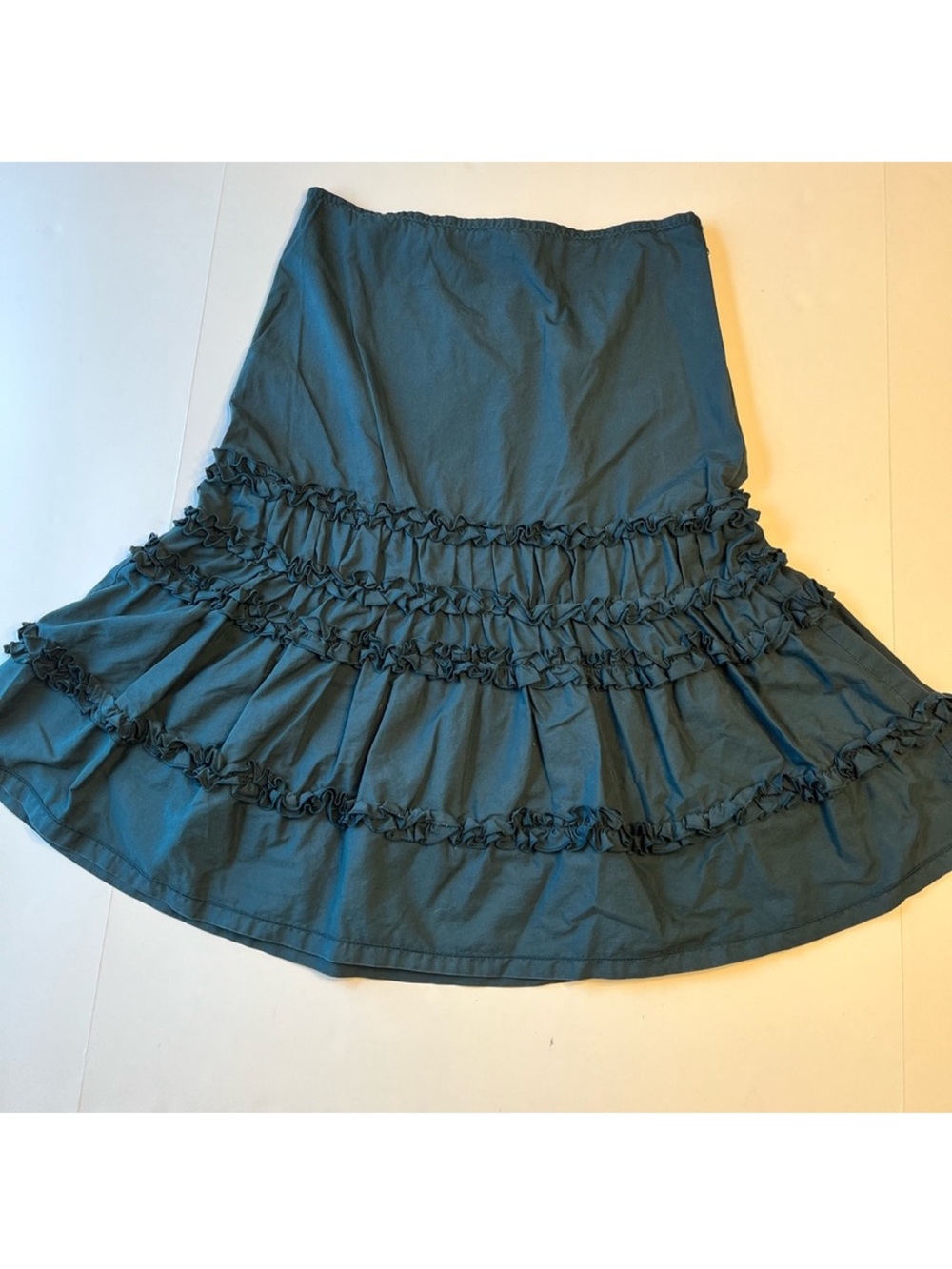 Loft Petite Teal Cotton Tiered Ruffle Drop Waist Skirt 6P